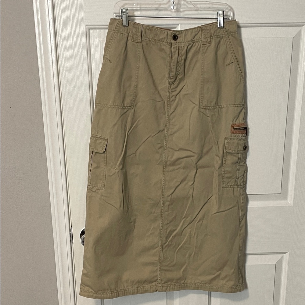 EDDIE BAUER Khaki Cargo Skirt Long Maxi Pockets Tan Size 8 Cotton